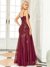 Load image into Gallery viewer, Color=Burgundy | Shiny Spaghetti Straps Fishtail Wholesale Evening Dresses-Burgundy 2