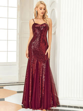 Load image into Gallery viewer, Color=Burgundy | Shiny Spaghetti Straps Fishtail Wholesale Evening Dresses-Burgundy 1