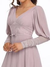 Load image into Gallery viewer, Color=Lilac | Leg-of-Mutton Sleeves Deep V Neck Wholesale Evening Dresses-Lilac 5