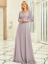Load image into Gallery viewer, Color=Lilac | Leg-of-Mutton Sleeves Deep V Neck Wholesale Evening Dresses-Lilac 1