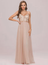Load image into Gallery viewer, Color=Blush | Adorable Floor Length Deep V Neck Wholesale Evening Dresses-Blush 6