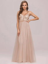 Load image into Gallery viewer, Color=Blush | Adorable Floor Length Deep V Neck Wholesale Evening Dresses-Blush 8