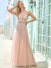 Load image into Gallery viewer, Color=Blush | Adorable Floor Length Deep V Neck Wholesale Evening Dresses-Blush 1