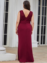 Load image into Gallery viewer, Color=Burgundy | Plus Size V Neck Sheath Silhouette Wholesale Evening Dresses-Burgundy 2