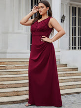 Load image into Gallery viewer, Color=Burgundy | Plus Size V Neck Sheath Silhouette Wholesale Evening Dresses-Burgundy 4