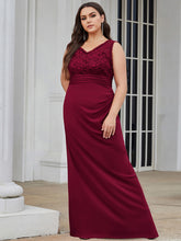 Load image into Gallery viewer, Color=Burgundy | Plus Size V Neck Sheath Silhouette Wholesale Evening Dresses-Burgundy 1