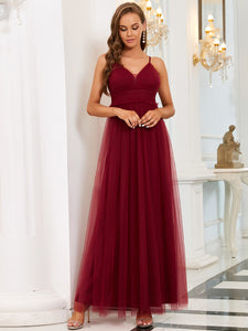 Color=Burgundy | Sexy Deep V Neck Sleeveless Wholesale Evening Dresses-Burgundy 4