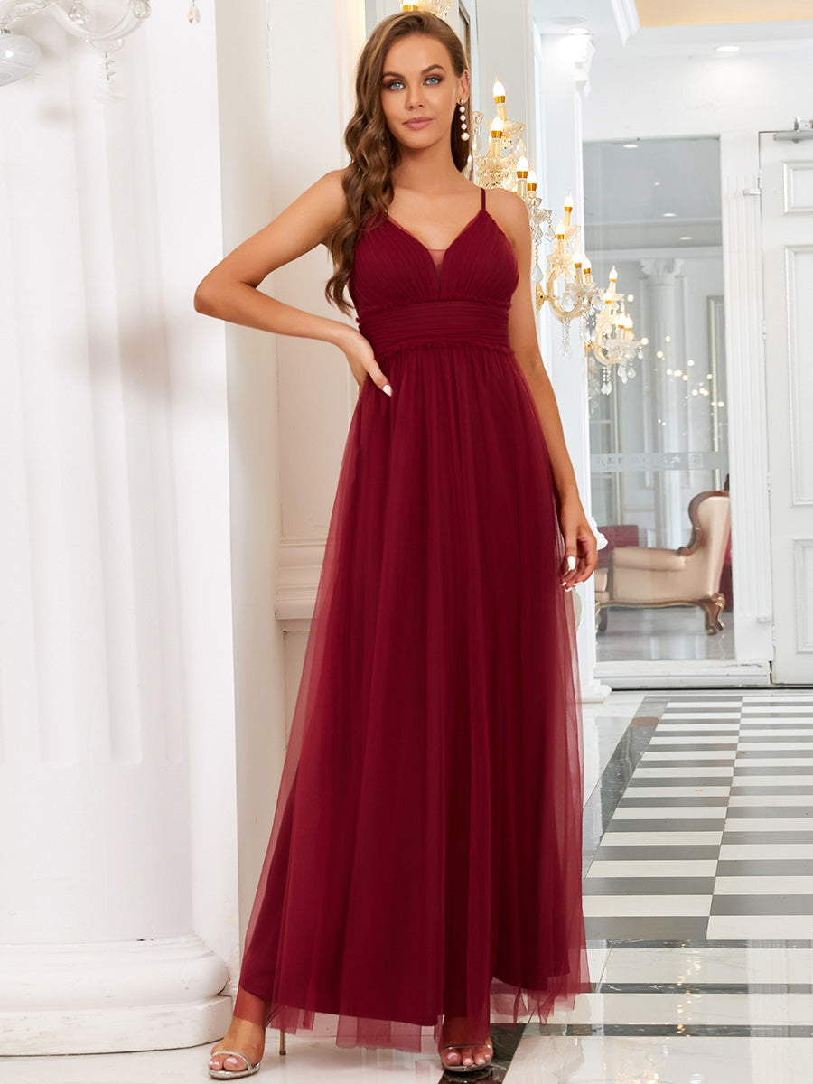 Color=Burgundy | Sexy Deep V Neck Sleeveless Wholesale Evening Dresses-Burgundy 1