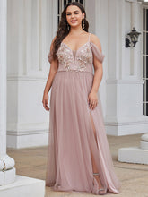 Load image into Gallery viewer, Color=Pink | Glamorous A Line Deep V Neck Wholesale Evening Dresses with Split-Pink 6