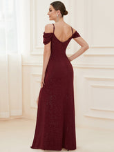 Load image into Gallery viewer, Color=Burgundy | Deep V Neck Wholesale Long Evening Dresses with Split-Burgundy 2