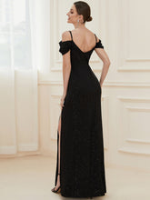 Load image into Gallery viewer, Color=Black | Deep V Neck Wholesale Long Evening Dresses with Split-Black 2