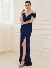 Load image into Gallery viewer, Color=Navy Blue | Deep V Neck Wholesale Long Evening Dresses with Split-Navy Blue 3