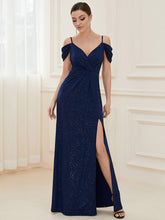 Load image into Gallery viewer, Color=Navy Blue | Deep V Neck Wholesale Long Evening Dresses with Split-Navy Blue 4