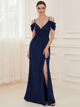 Load image into Gallery viewer, Color=Navy Blue | Deep V Neck Wholesale Long Evening Dresses with Split-Navy Blue 1