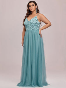 Color=Dusty blue | Plus Size Adorable A Line Floor Length Wholesale Dress-Dusty blue 8
