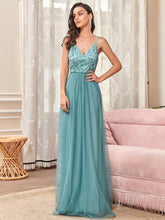 Load image into Gallery viewer, Color=Dusty blue | Adorable A Line Silhouette Floor Length Wholesale Evening Dress-Dusty blue 1