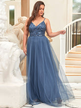 Load image into Gallery viewer, Color=Dusty Navy | Plus Size Adorable A Line Floor Length Wholesale Dress-Dusty Navy 4