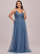 Load image into Gallery viewer, Color=Dusty Navy | Plus Size Adorable A Line Floor Length Wholesale Dress-Dusty Navy 6