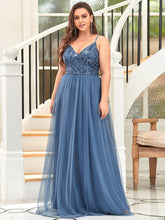 Load image into Gallery viewer, Color=Dusty Navy | Plus Size Adorable A Line Floor Length Wholesale Dress-Dusty Navy 1