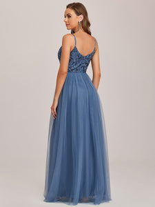 Color=Dusty Navy | Adorable A Line Silhouette Floor Length Wholesale Evening Dress-Dusty Navy 6