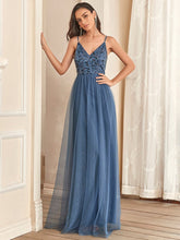 Load image into Gallery viewer, Color=Dusty Navy | Adorable A Line Silhouette Floor Length Wholesale Evening Dress-Dusty Navy 4