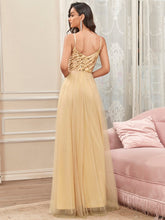 Load image into Gallery viewer, Color=Gold | Adorable A Line Silhouette Floor Length Wholesale Evening Dress-Gold 2