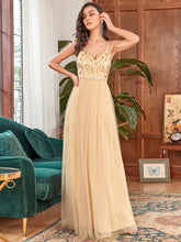 Load image into Gallery viewer, Color=Gold | Adorable A Line Silhouette Floor Length Wholesale Evening Dress-Gold 3