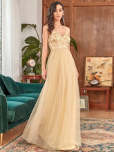 Load image into Gallery viewer, Color=Gold | Adorable A Line Silhouette Floor Length Wholesale Evening Dress-Gold 4