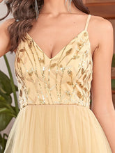 Load image into Gallery viewer, Color=Gold | Adorable A Line Silhouette Floor Length Wholesale Evening Dress-Gold 5