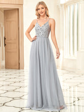 Load image into Gallery viewer, Color=Grey | Adorable A Line Silhouette Floor Length Wholesale Evening Dress-Grey 1