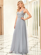 Load image into Gallery viewer, Color=Grey | Adorable A Line Silhouette Floor Length Wholesale Evening Dress-Grey 4
