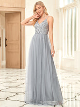 Load image into Gallery viewer, Color=Grey | Adorable A Line Silhouette Floor Length Wholesale Evening Dress-Grey 2