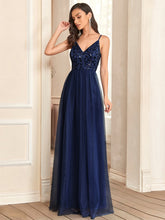 Load image into Gallery viewer, Color=Navy Blue | Adorable A Line Silhouette Floor Length Wholesale Evening Dress-Navy Blue 1