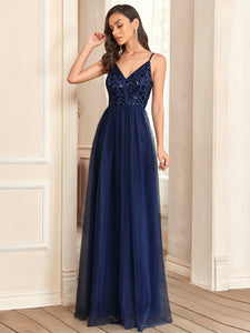 Color=Navy Blue | Adorable A Line Silhouette Floor Length Wholesale Evening Dress-Navy Blue 1