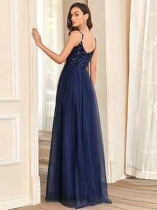 Color=Navy Blue | Adorable A Line Silhouette Floor Length Wholesale Evening Dress-Navy Blue 2
