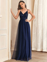 Load image into Gallery viewer, Color=Navy Blue | Adorable A Line Silhouette Floor Length Wholesale Evening Dress-Navy Blue 4