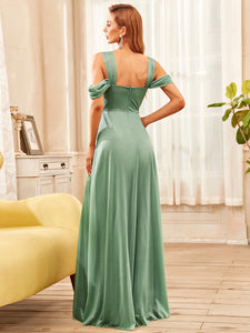 Color=Green Bean | Deep V-Neck Off Shoulder A Line Wholesale Evening Dresses-Green Bean 2