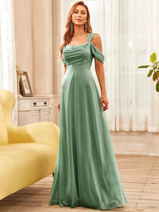Color=Green Bean | Deep V-Neck Off Shoulder A Line Wholesale Evening Dresses-Green Bean 1