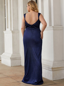 Color=Navy Blue | Deep V-neck Sleeveless Pencil Wholesale Evening Dresses-Navy Blue 4