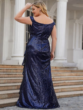 Load image into Gallery viewer, Color=Navy Blue | Deep V Neck Off Shoulder Pencil Wholesale Evening Dresses-Navy Blue 4