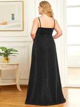 Load image into Gallery viewer, Color=Black | Deep V Neck Spaghetti Straps A Line Wholesale Evening Dresses-Black 3