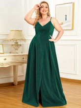 Load image into Gallery viewer, Color=Dark Green | Deep V Neck Spaghetti Straps A Line Wholesale Evening Dresses-Dark Green 4