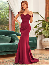 Load image into Gallery viewer, Color=Burgundy | Sleeveless Fishtail Silhouette Wholesale Evening Dresses-Burgundy 3