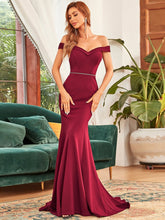 Load image into Gallery viewer, Color=Burgundy | Sleeveless Fishtail Silhouette Wholesale Evening Dresses-Burgundy 1