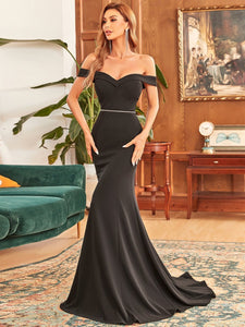 Color=Black | Sleeveless Fishtail Silhouette Wholesale Evening Dresses-Black 2