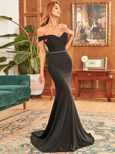 Load image into Gallery viewer, Color=Black | Sleeveless Fishtail Silhouette Wholesale Evening Dresses-Black 1