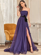 Load image into Gallery viewer, Color=Dark Purple | Strapless A Line Floor Length Split Wholesale Evening Dresses-Dark Purple 2