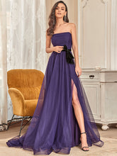 Load image into Gallery viewer, Color=Dark Purple | Strapless A Line Floor Length Split Wholesale Evening Dresses-Dark Purple 1
