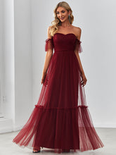 Load image into Gallery viewer, Color=Burgundy | Strapless A Line Ruffles Sleeves Wholesale Evening Dresses-Burgundy 3