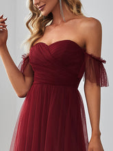Load image into Gallery viewer, Color=Burgundy | Strapless A Line Ruffles Sleeves Wholesale Evening Dresses-Burgundy 5